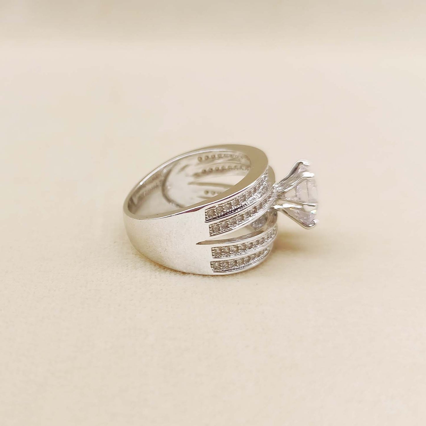 Leela Diamond Silver Plated Ring