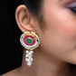 Karuna Rose Pink & Green Gold Plated Kundan Earrings