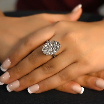 Hyma Diamond Stoned Rhodium Plated Victorian Ring