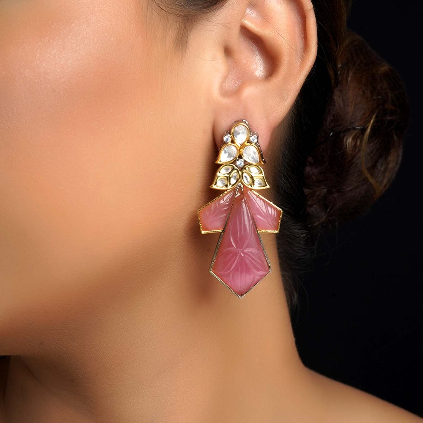 Diyanshi Pink Rhodium Plated Victorian Earrings