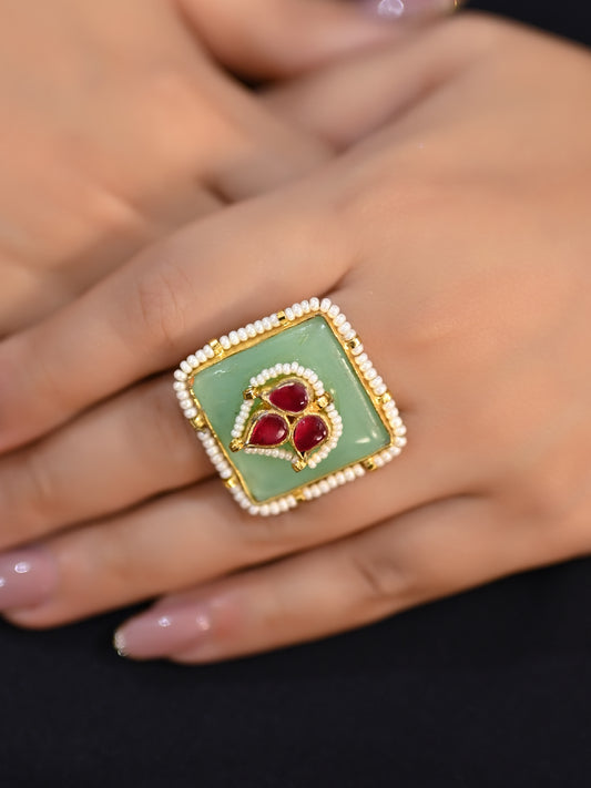 Neeti Kundan With Mint Green Stone Finger Ring
