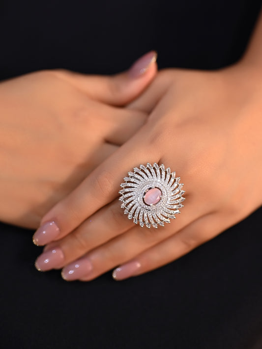 Nilam Round Baby Pink Silver Ring