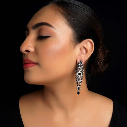 Epshita Black Stone Diamond Victorian Earrings