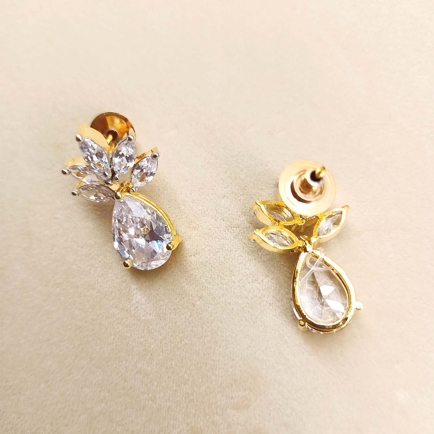 Deepali Fancy Cut Shape Diamond Gold Plated Earrings