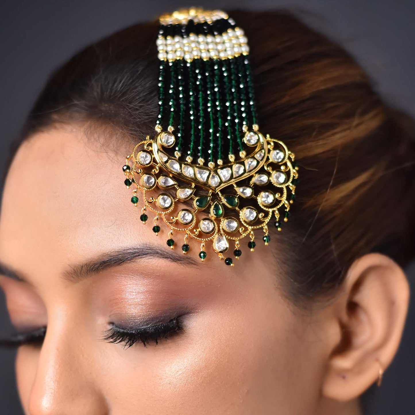 Geetika Green Gold Plated Kundan Passa