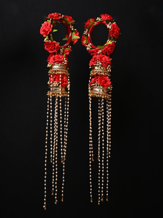 Subhashini Red Floral With Pearl Hanging Kalire