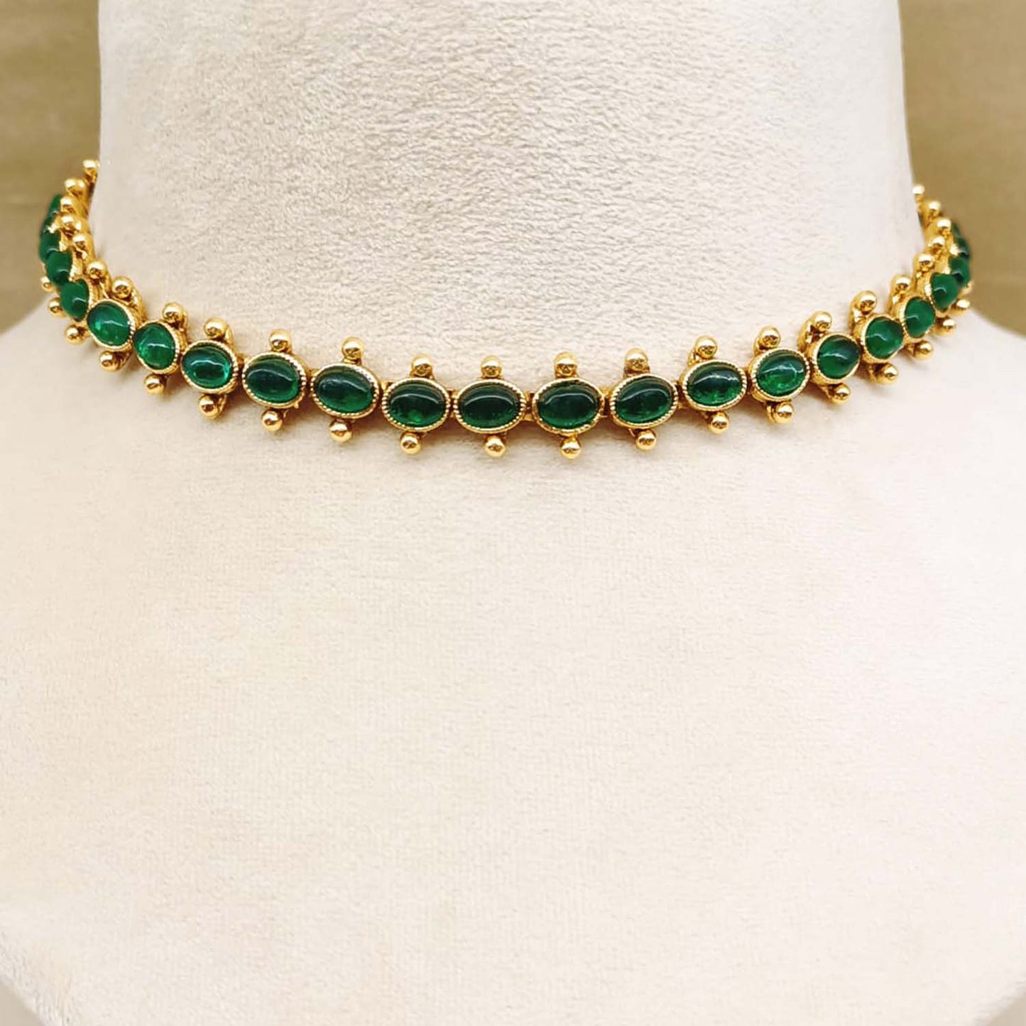 Afsana Antique Gold Plated With Green Stones Necklace Set