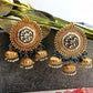 Kajal Sky Blue Stone Gold Plated Antique Jhumki