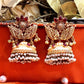 Madhulata Ruby Stone Gold Plated Antique Temple Jhumki