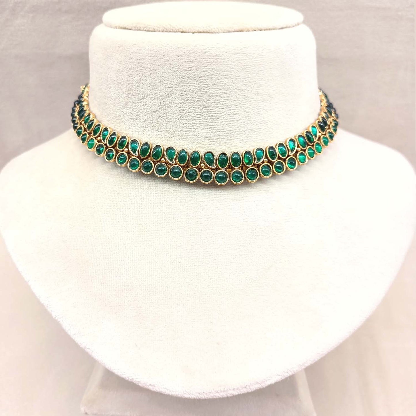 Erum Antique Gold Plated Green Stones Necklace Set