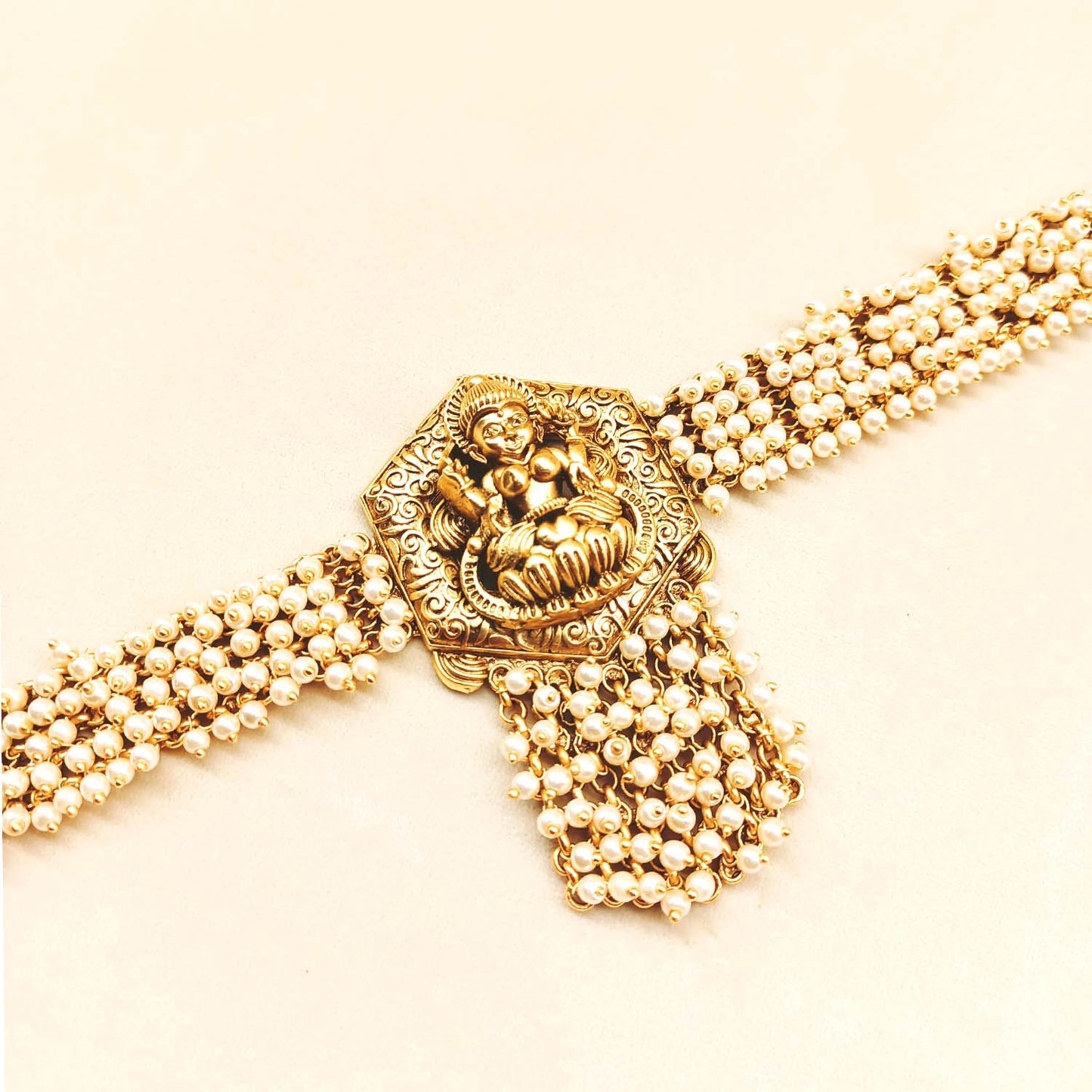 Twinkle Beads Work Gold Plated Temple Waist Belt