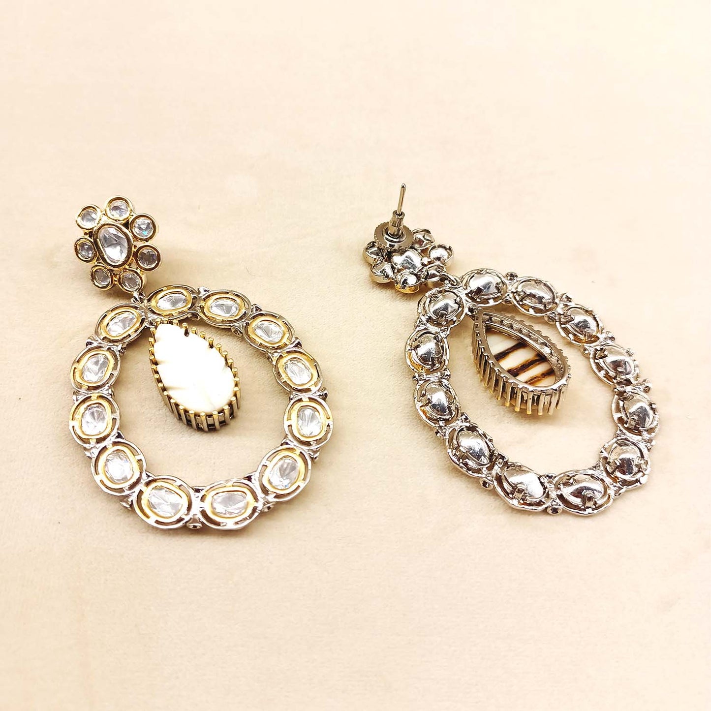 Divya Off White Diamond Work Victorian Kundan Earrings