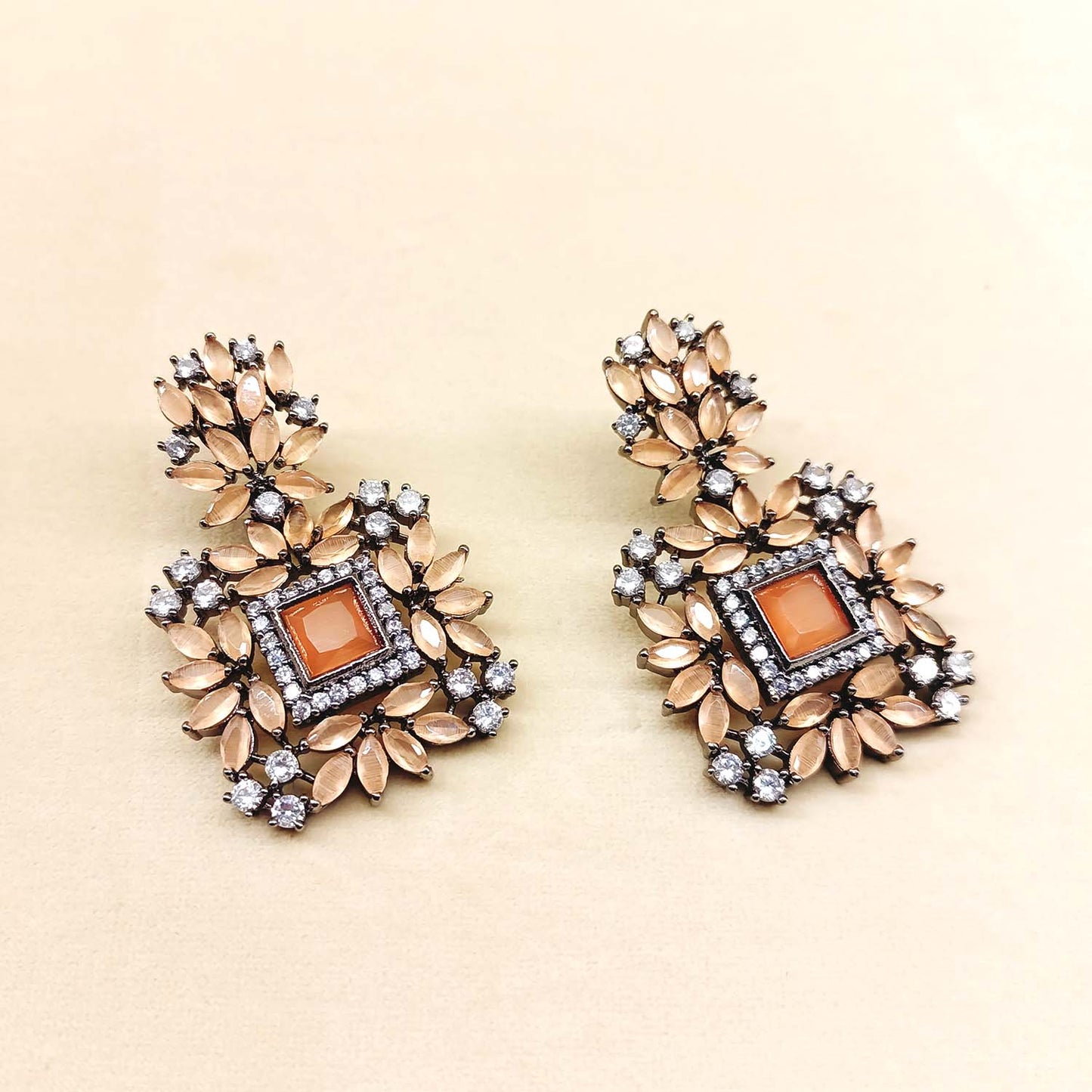 Chetna Diamond Work Rhodium Plated Copper Victorian Earrings