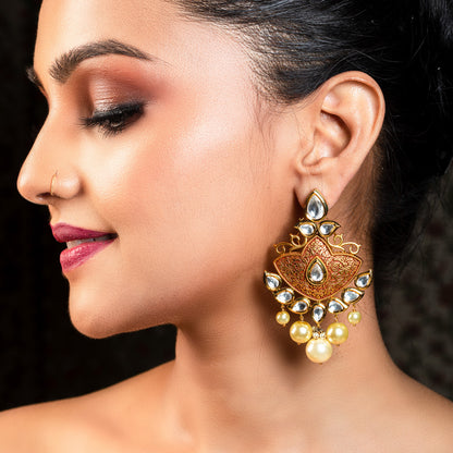 Anuradha Pearl Drops Gold Plated Kundan Earrings