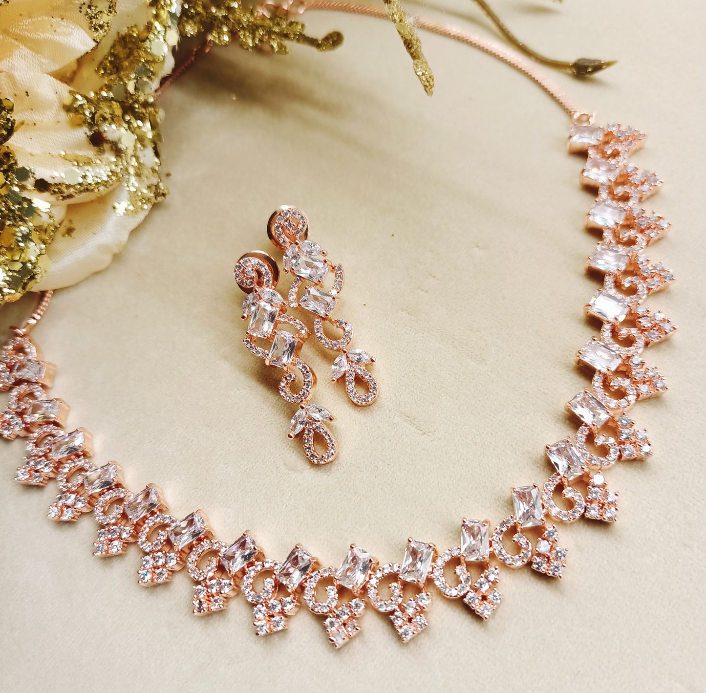Hamidah American Diamond Necklace Set With Fancy Cut Shape