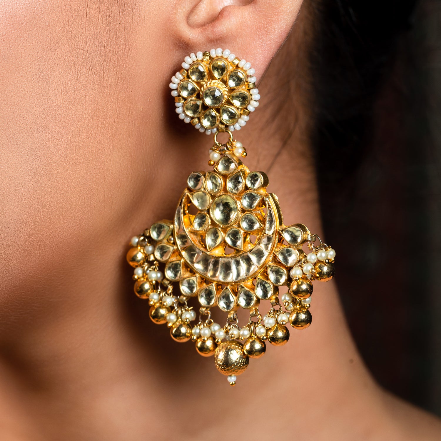 Buy Joules By Radhika Gold-Plated Kundan Polki Chand Bali Earrings Online  At Best Price @ Tata CLiQ
