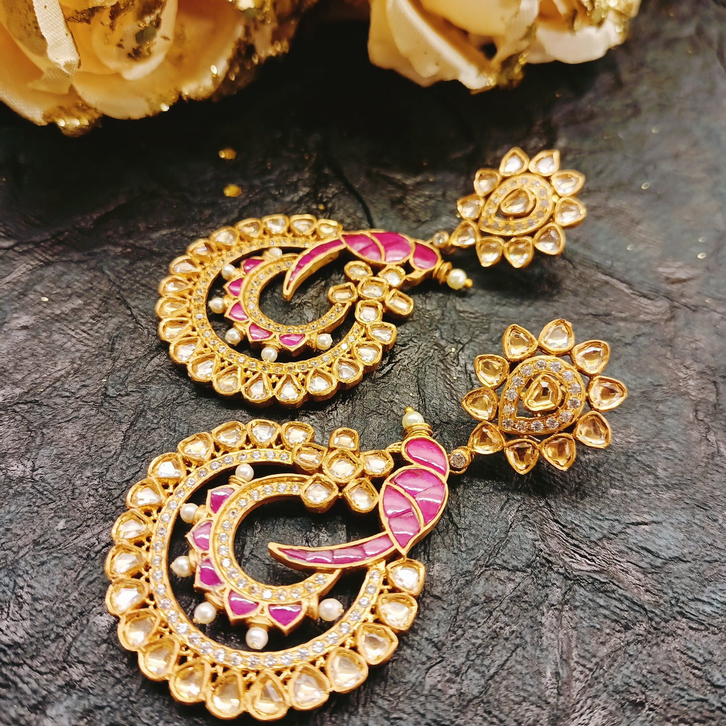 Ankita Ruby Gold Plated Pachi Kundan Earrings
