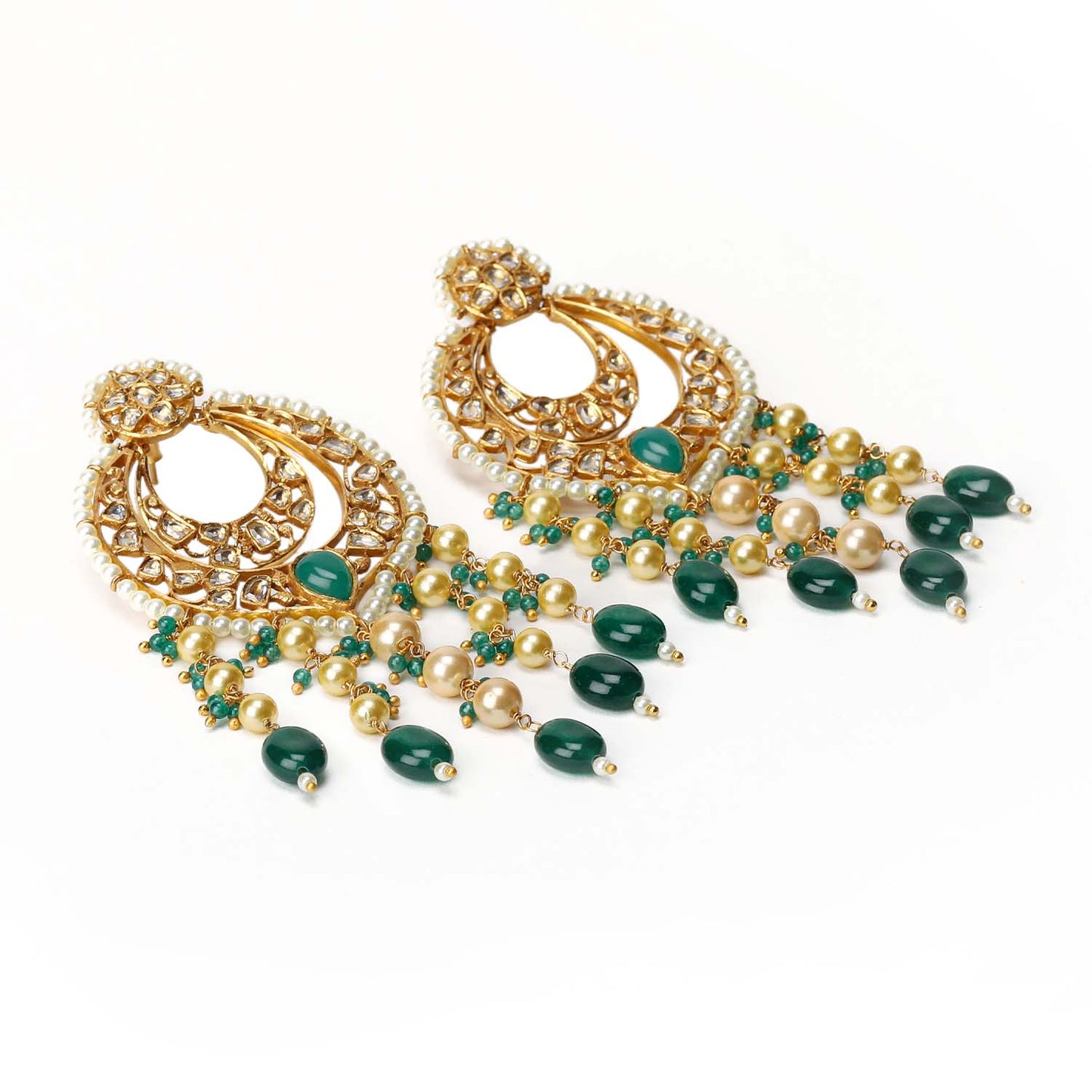 Anshika Green Gold Plated Pachi Kundan Earrings
