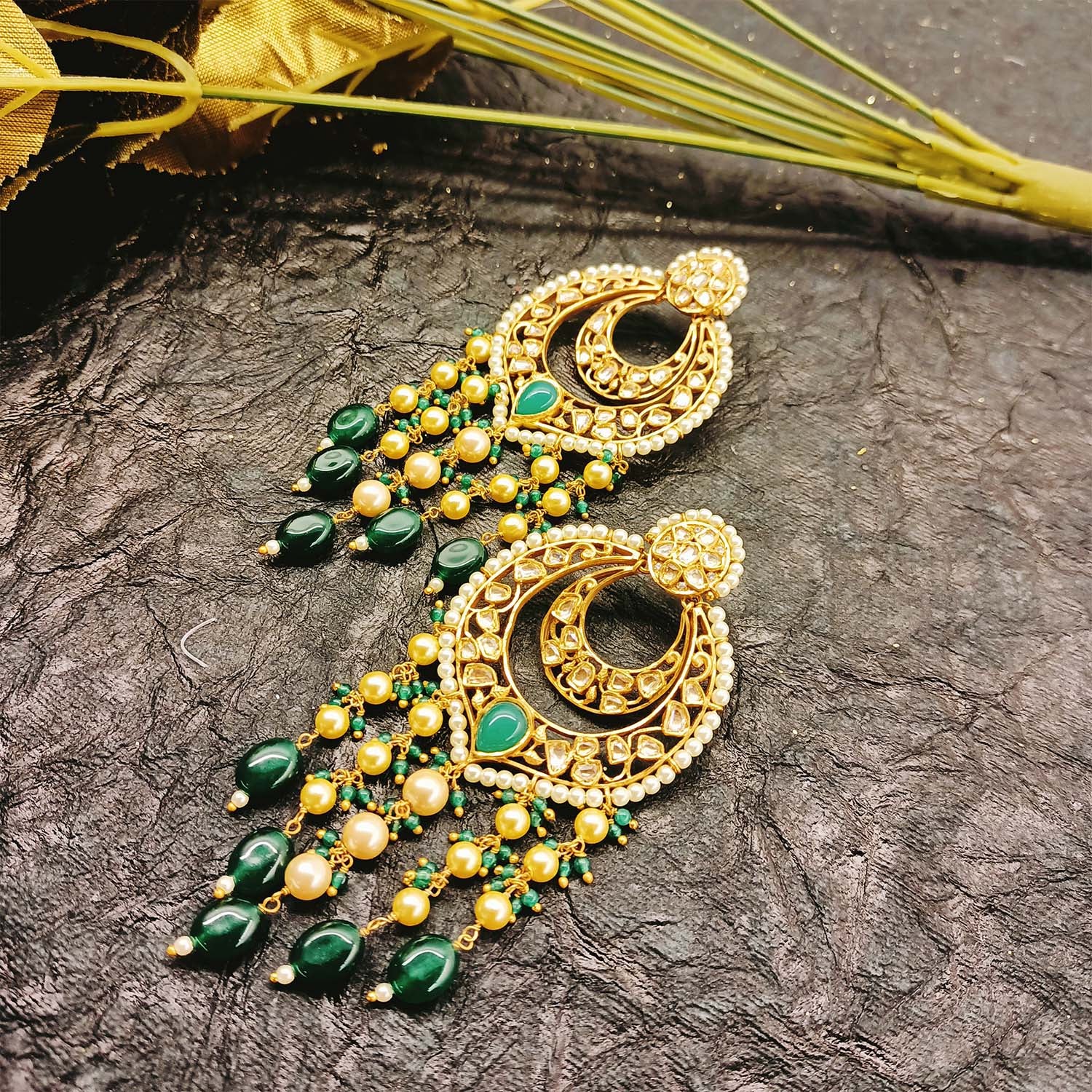 Light Green Colour Kundan Earring with Maangtikka | FashionCrab.com |  Indian jewellery design earrings, Kundan earrings, Bold statement jewelry