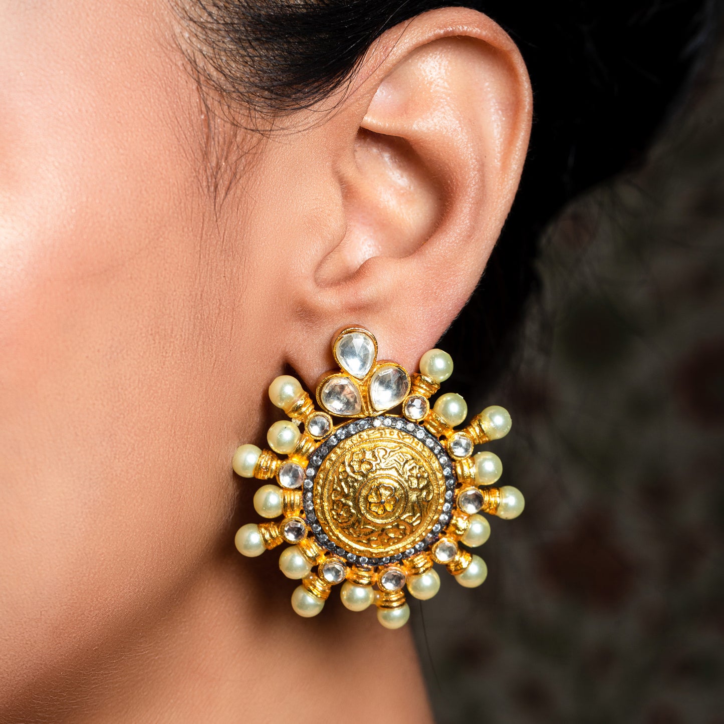 Apurva Studded Pearls Gold Plated Kundan Tops