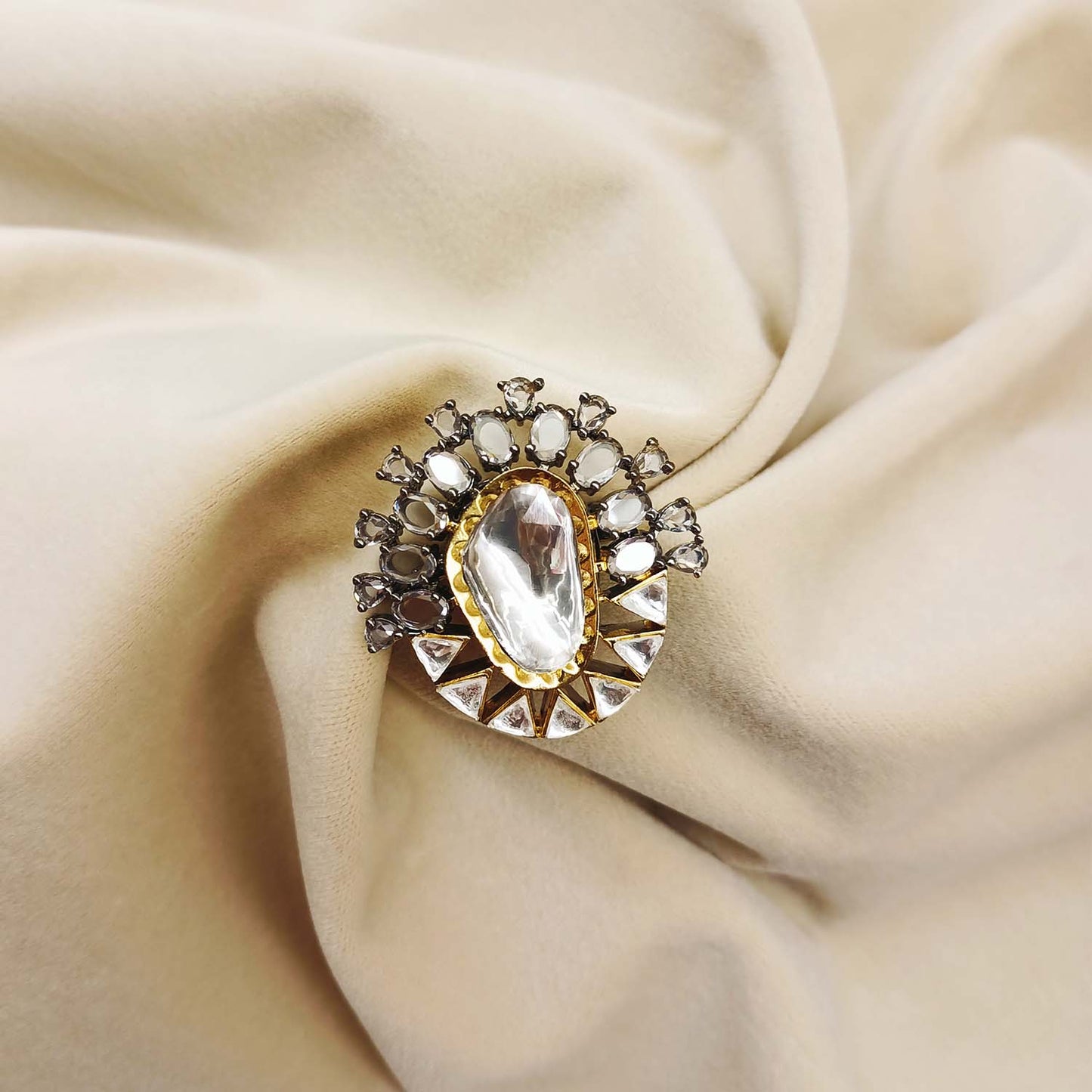 Gunjan Diamonds Rhodium & Silver Plated Victorian Ring