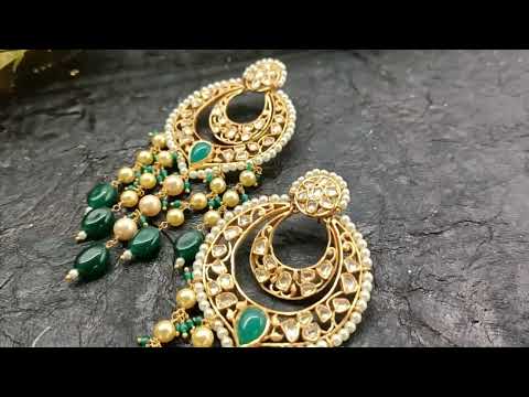 The Intricate Silver Kundan Earrings (Green)(2 tone) — KO Jewellery